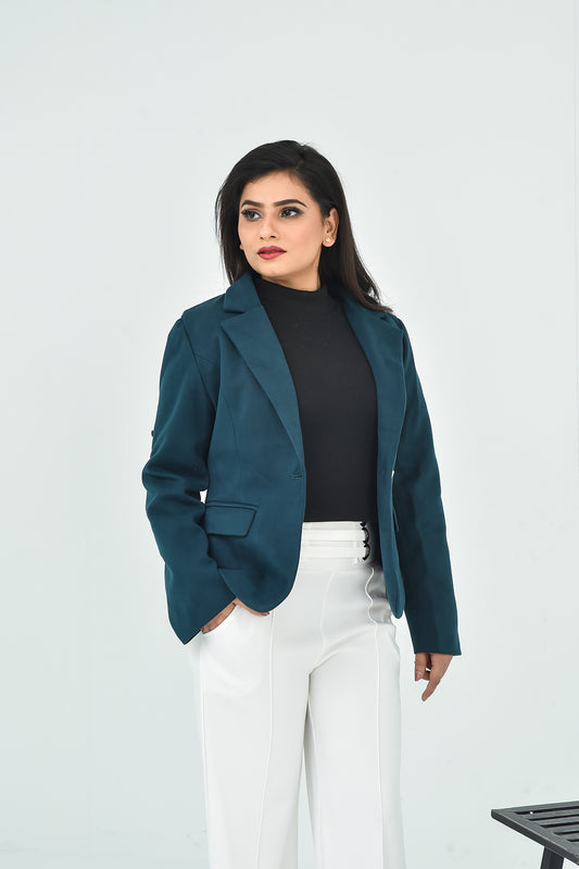 Women's Teal Blazer with Notched Lapel