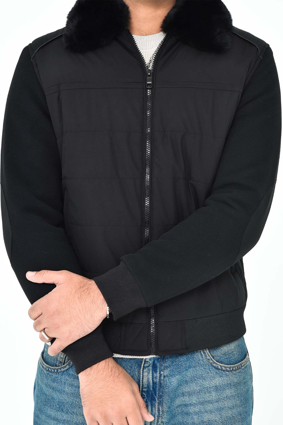 Men's Black Jacket Fur Collar