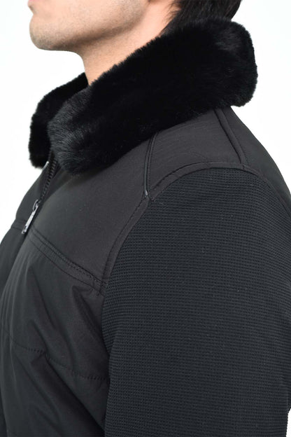 Men's Black Jacket Fur Collar