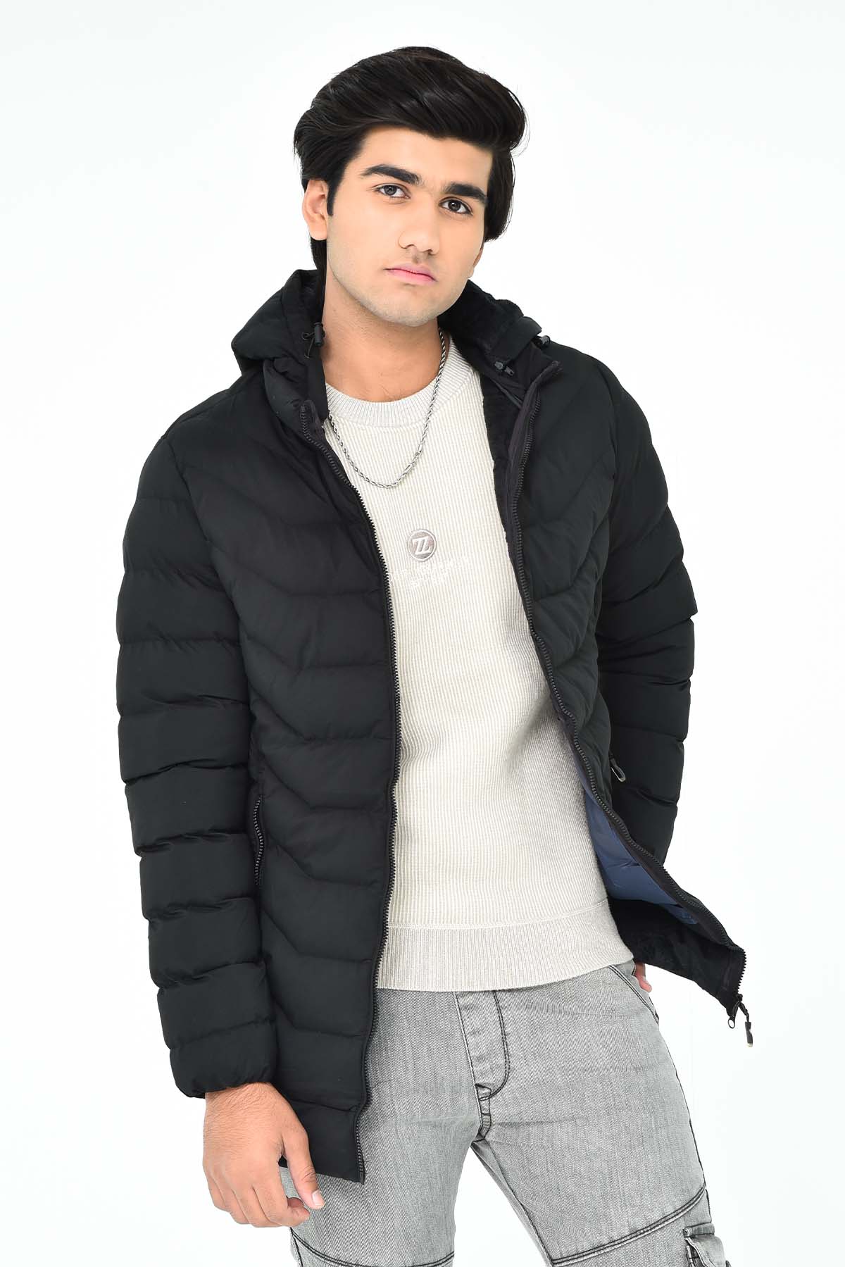 Men's Longline Black Puffer Jacket