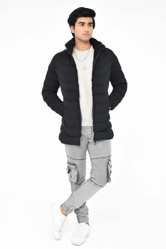 Men's Longline Black Puffer Jacket