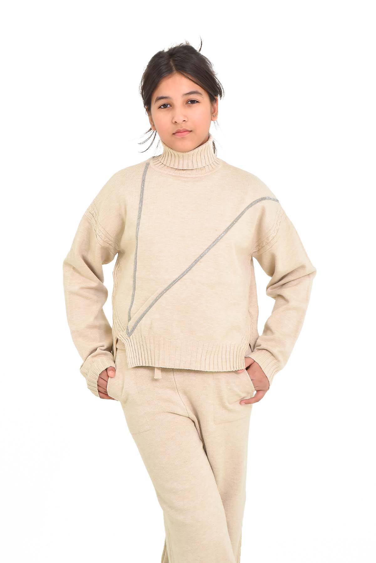 Light Brown Round neck Sweater set For kids