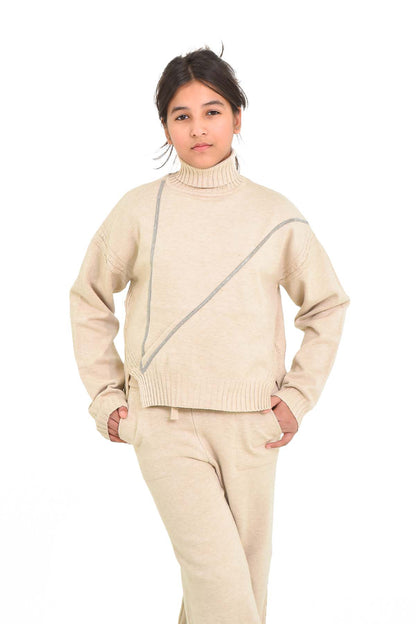 Light Brown Round neck Sweater set For kids