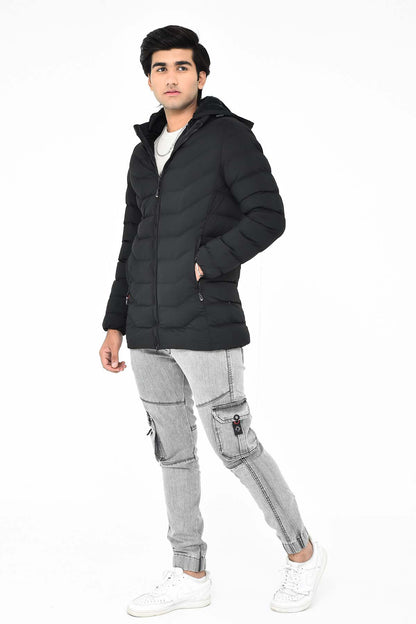 Men's Longline Black Puffer Jacket