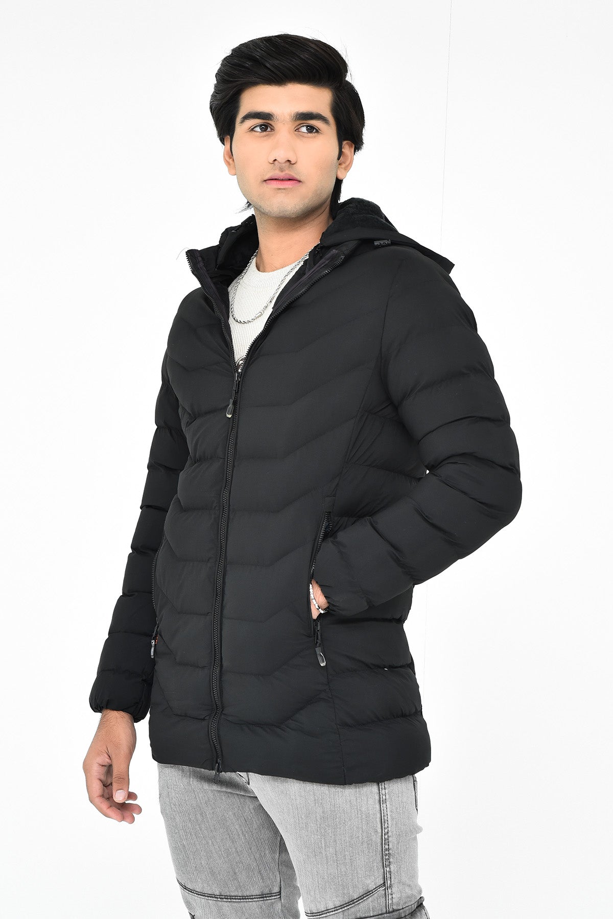 Men's Longline Black Puffer Jacket