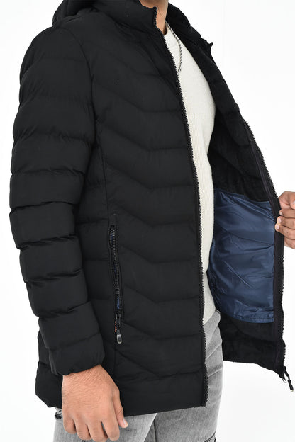 Men's Longline Black Puffer Jacket