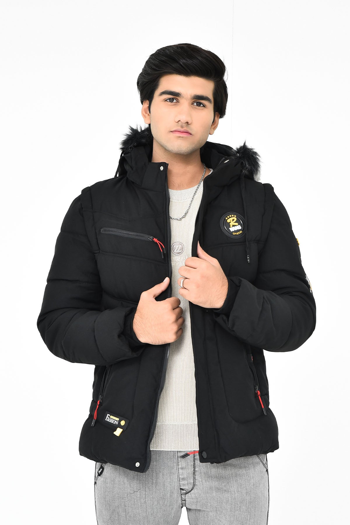 Men's Puffer Jacket with Fur Hood