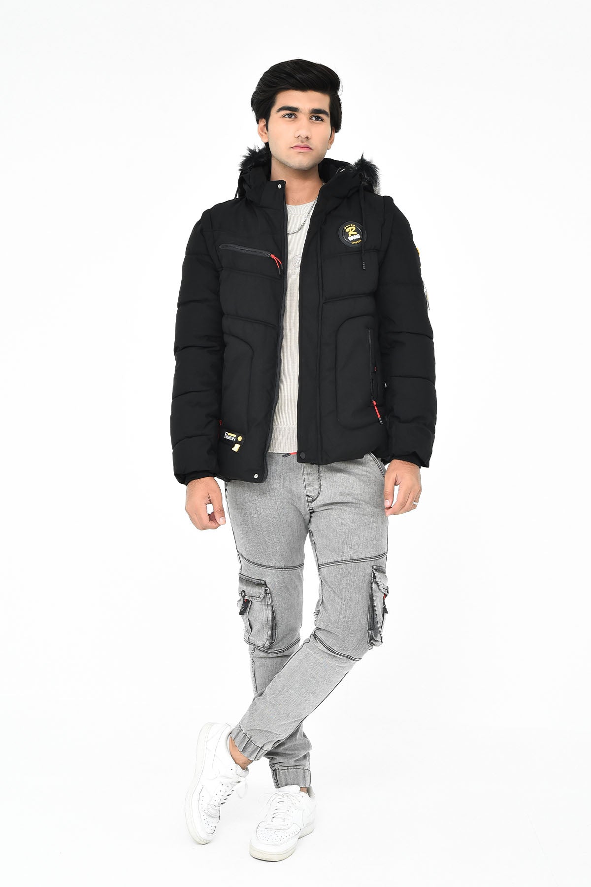 Men's Puffer Jacket with Fur Hood