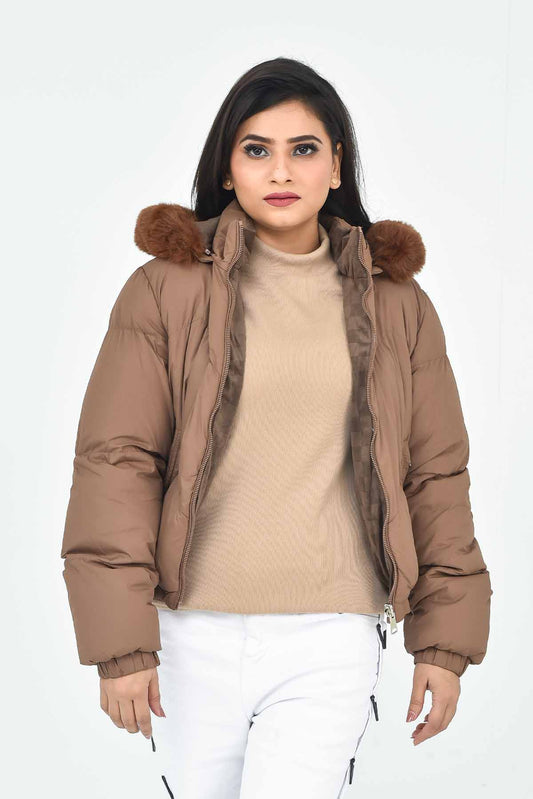 Women's Brown Hooded Puffer Jacket