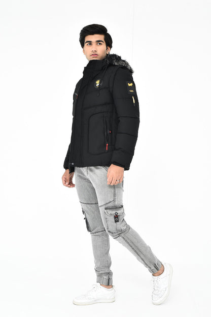 Men's Puffer Jacket with Fur Hood