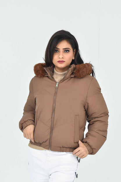 Women's Brown Hooded Puffer Jacket