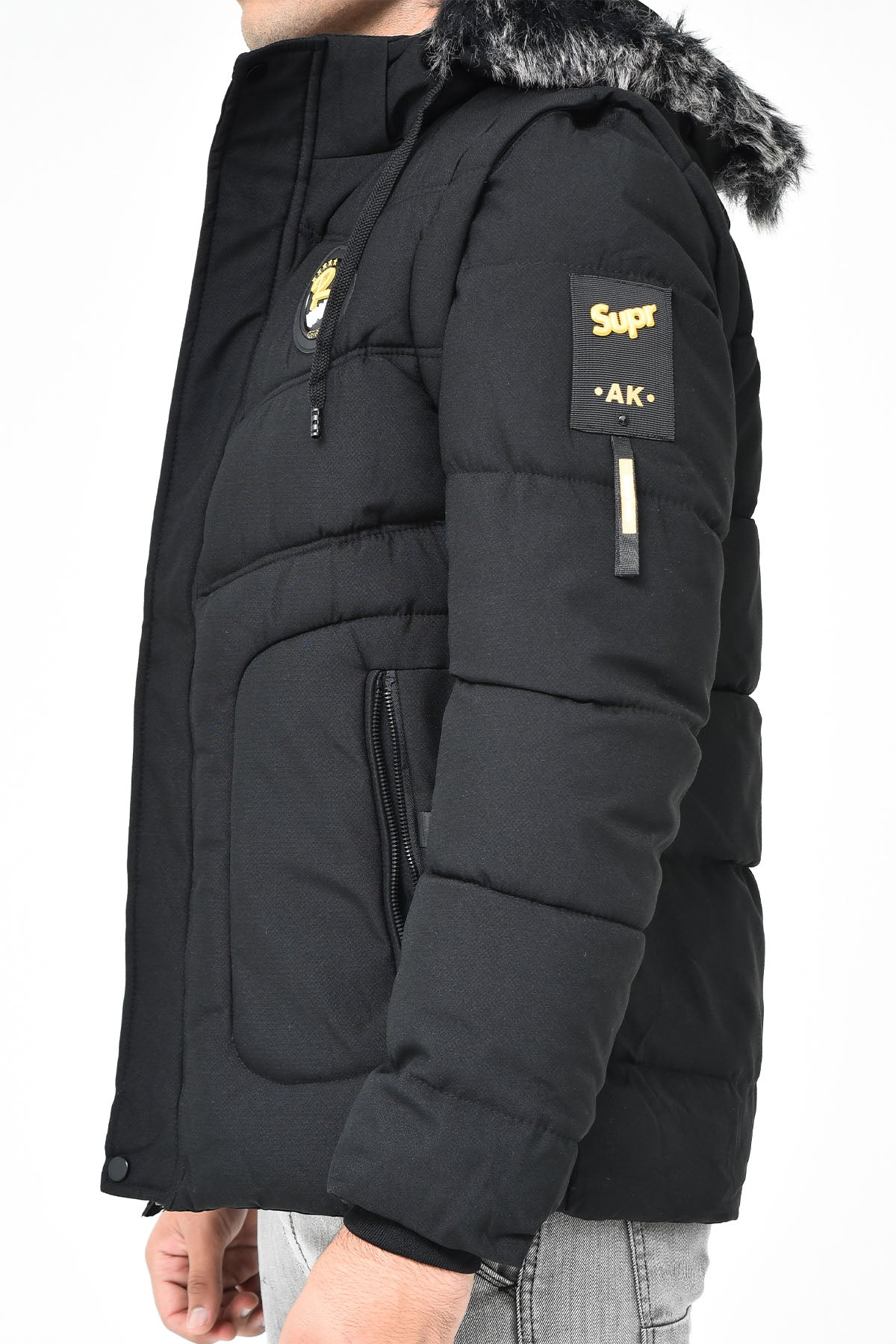 Men's Puffer Jacket with Fur Hood