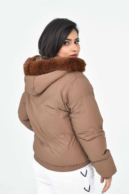 Women's Brown Hooded Puffer Jacket