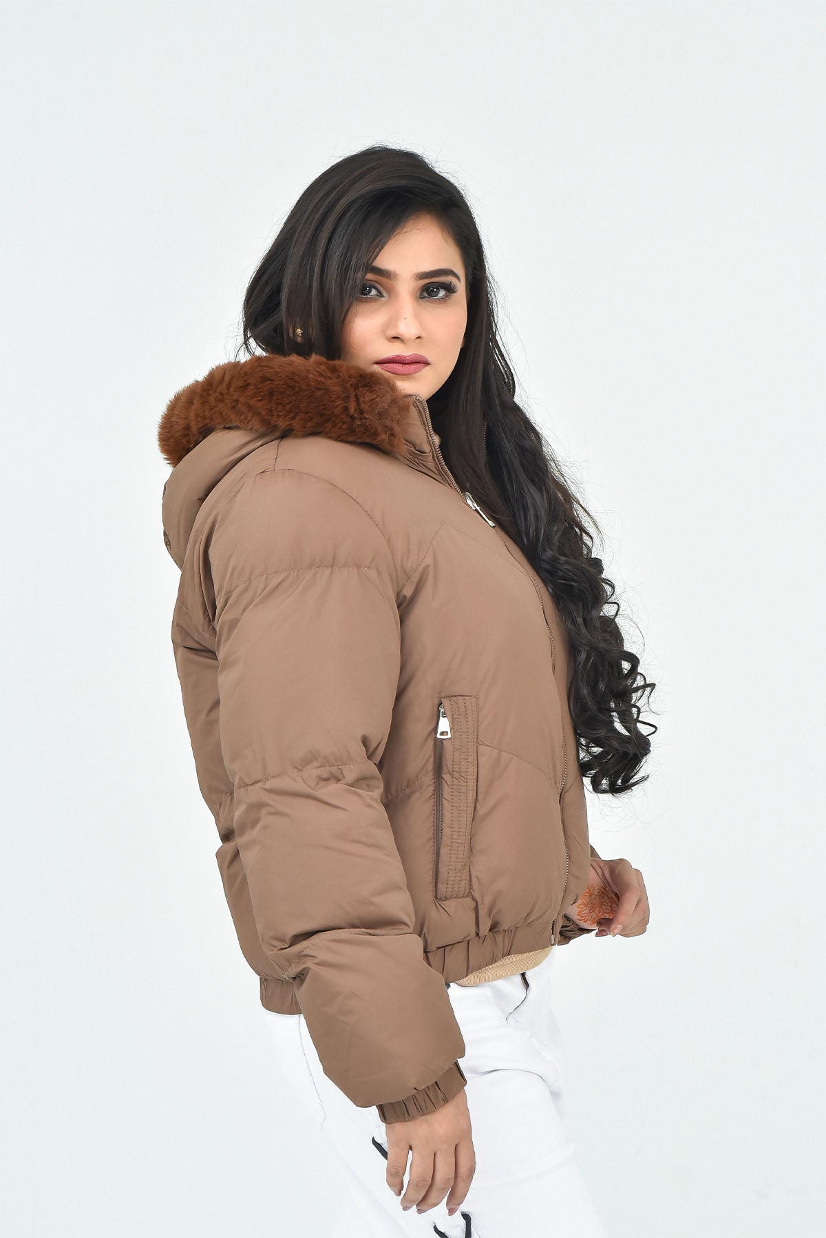 Women's Brown Hooded Puffer Jacket