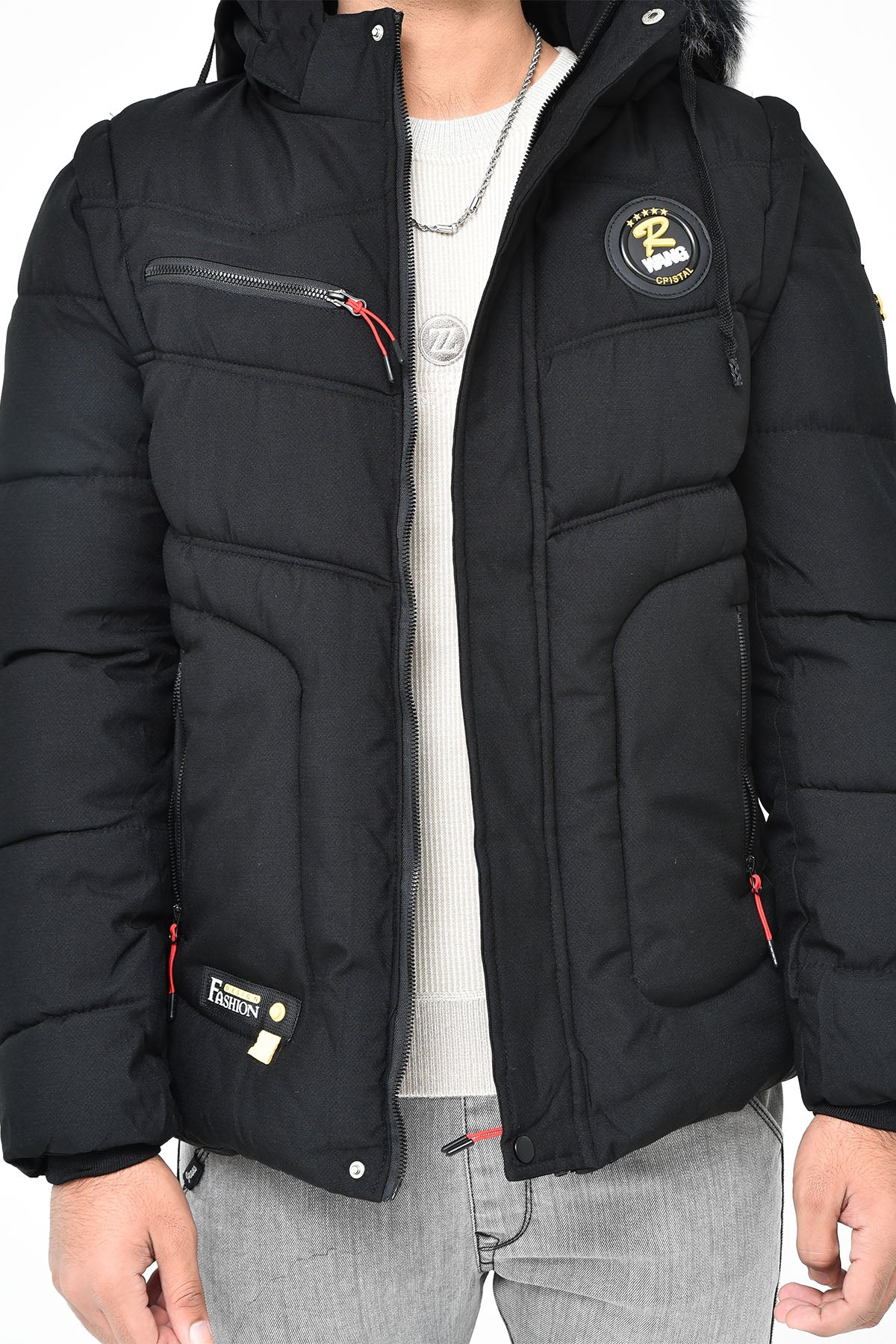 Men's Puffer Jacket with Fur Hood