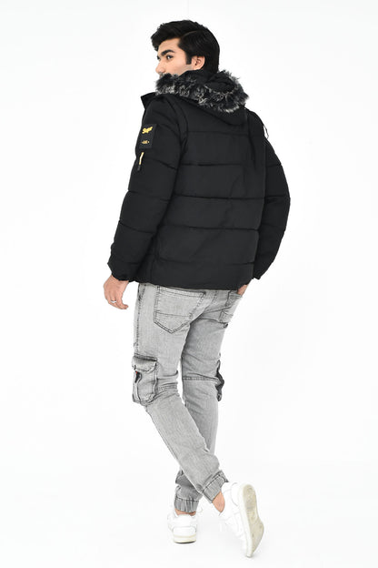 Men's Puffer Jacket with Fur Hood