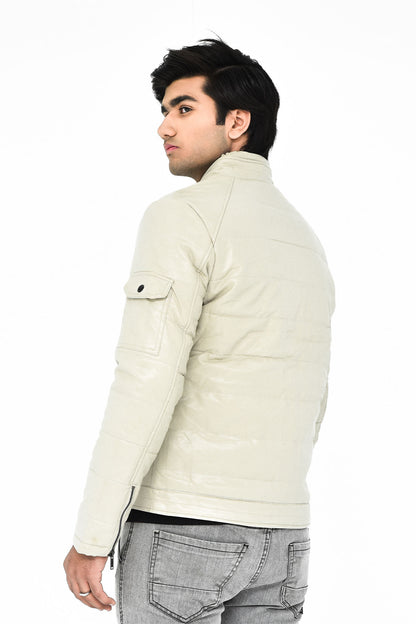 Men's Light Beige Moto Leather Jacket