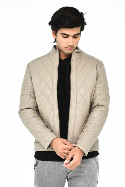 Men's Beige Quilted Leather Jacket