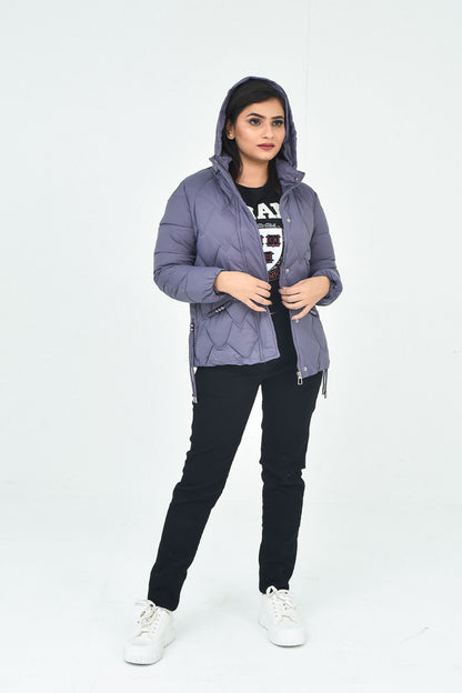 Women's Purple Quilted Hooded Puffer Jacket