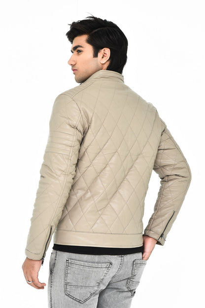 Men's Beige Quilted Leather Jacket