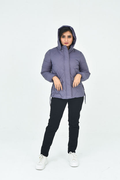 Women's Purple Quilted Hooded Puffer Jacket