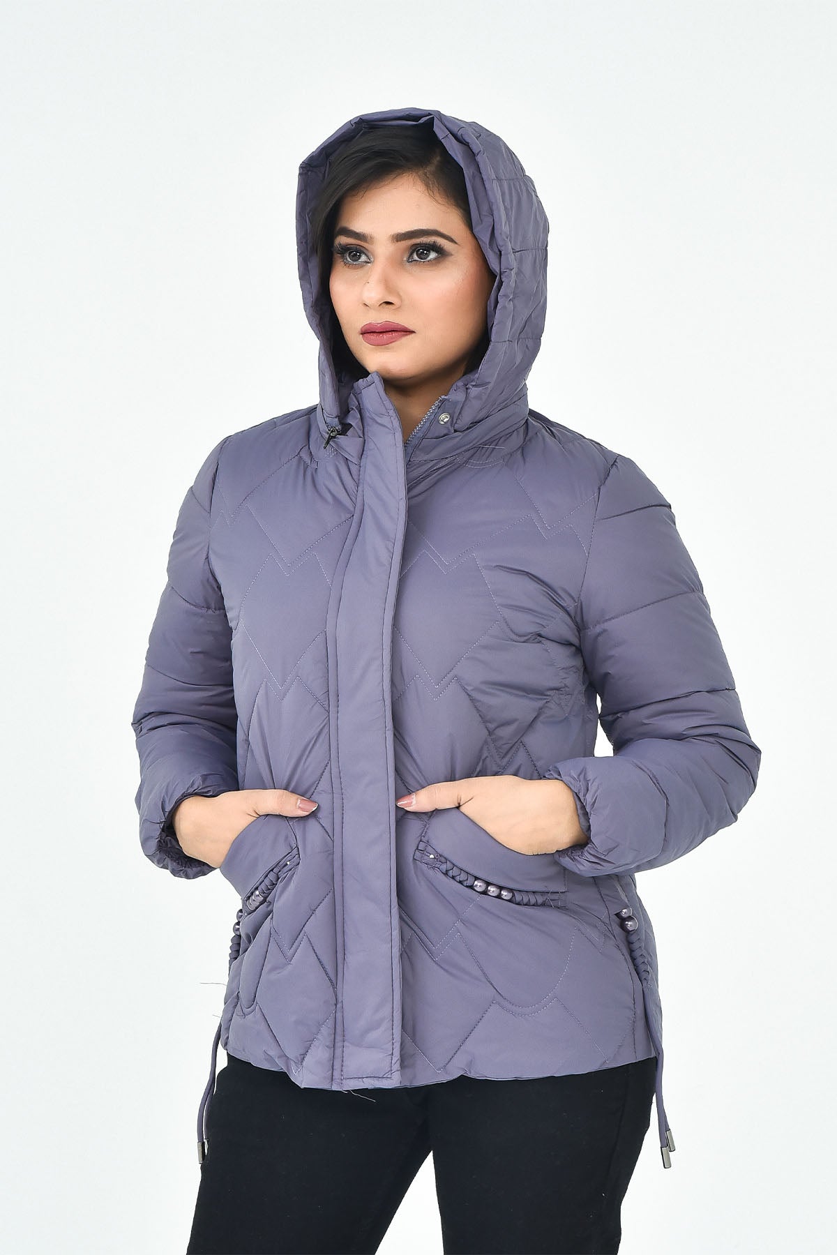 Women's Purple Quilted Hooded Puffer Jacket