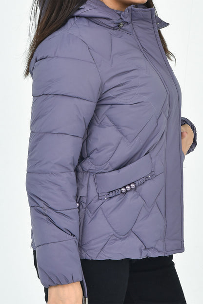 Women's Purple Quilted Hooded Puffer Jacket