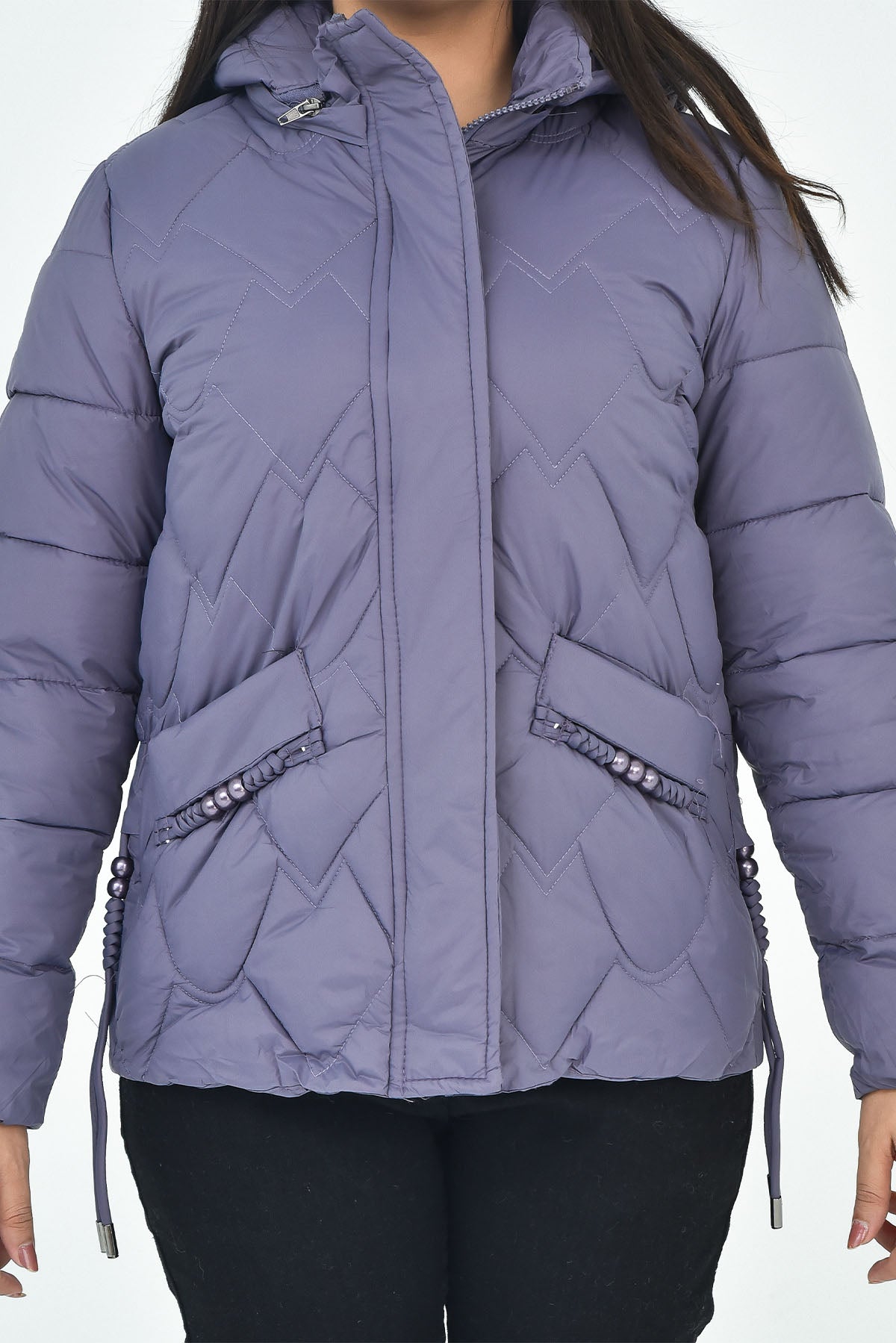 Women's Purple Quilted Hooded Puffer Jacket