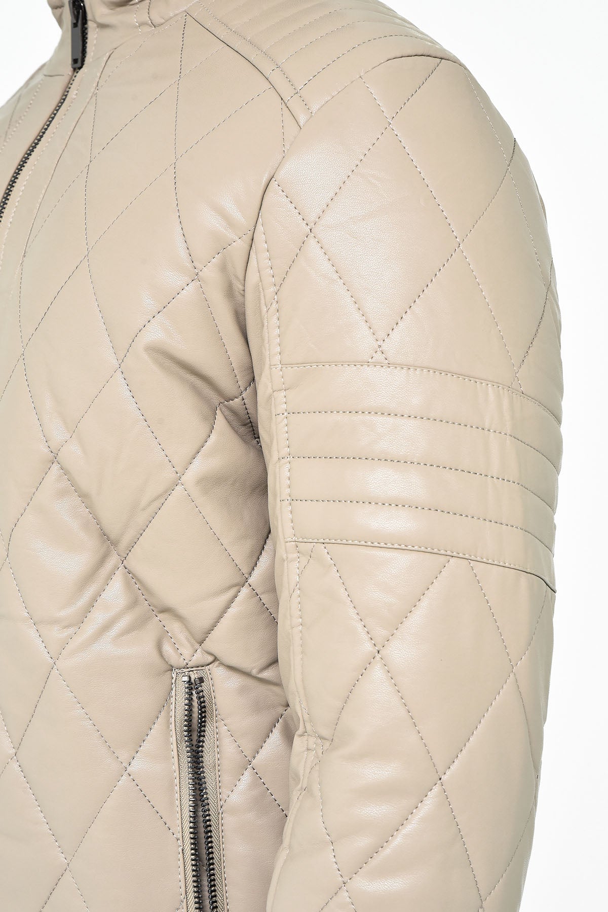 Men's Beige Quilted Leather Jacket