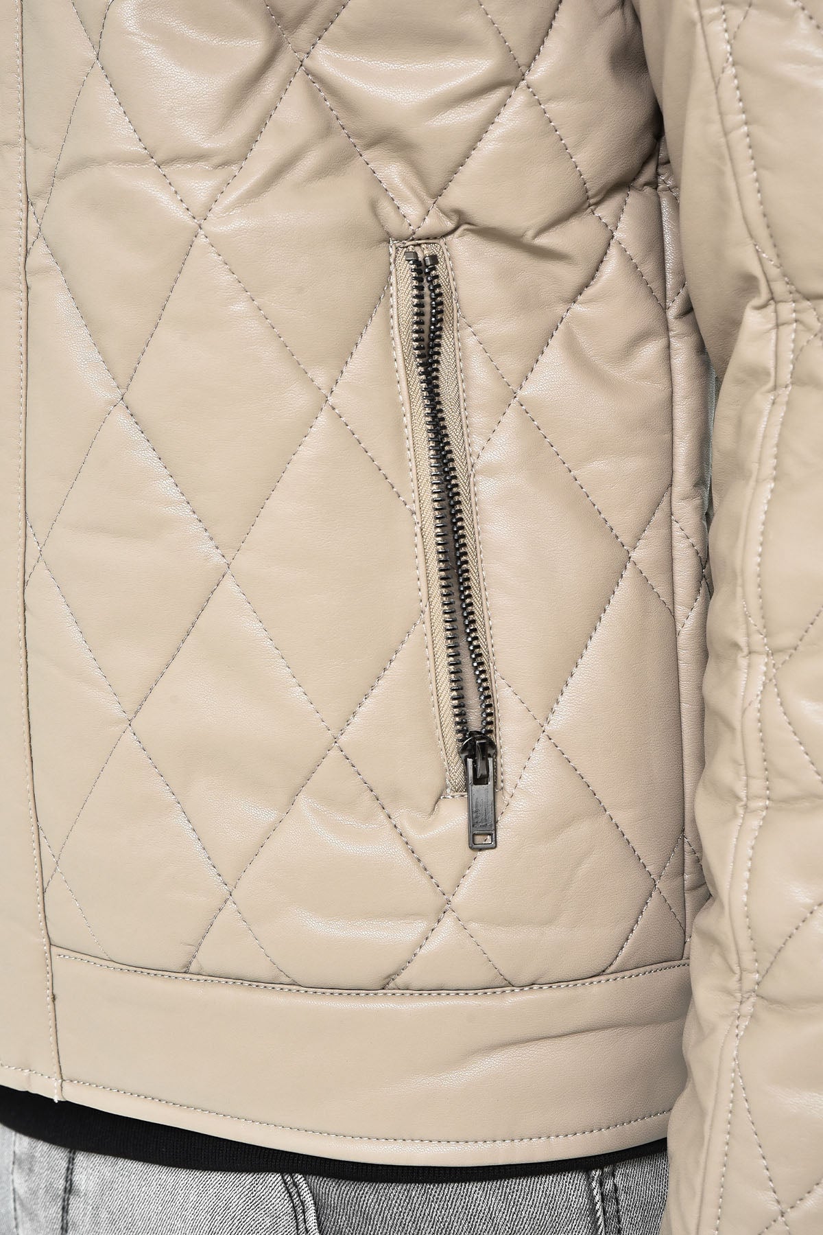 Men's Beige Quilted Leather Jacket