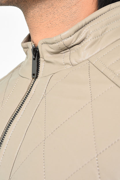 Men's Beige Quilted Leather Jacket