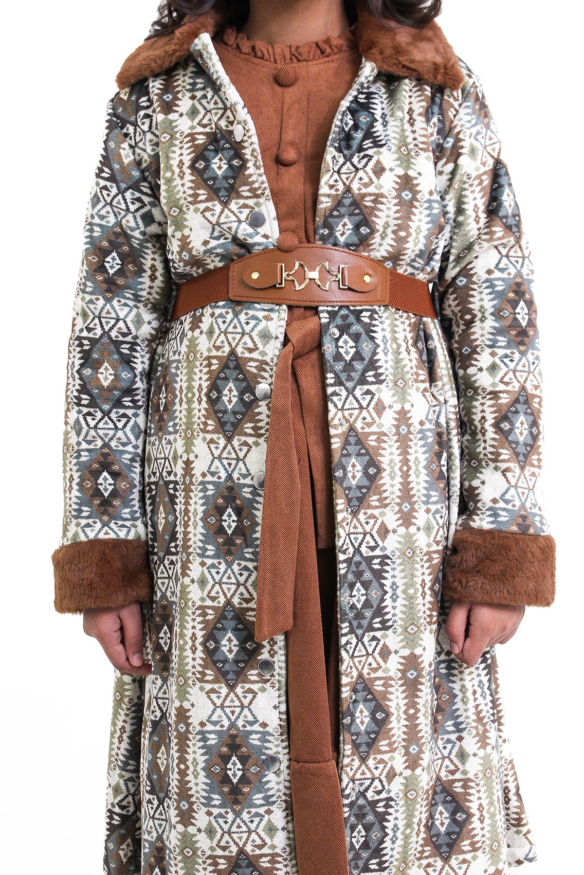 Aztec Print Fur Long Coat