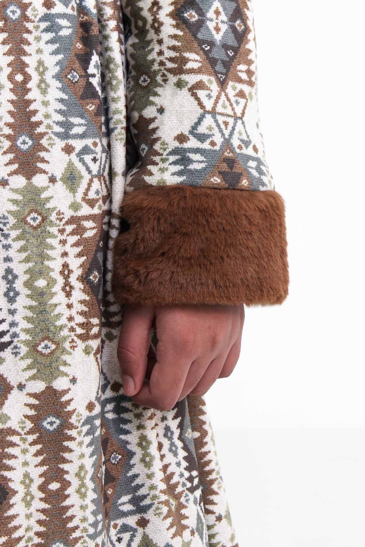 Aztec Print Fur Long Coat