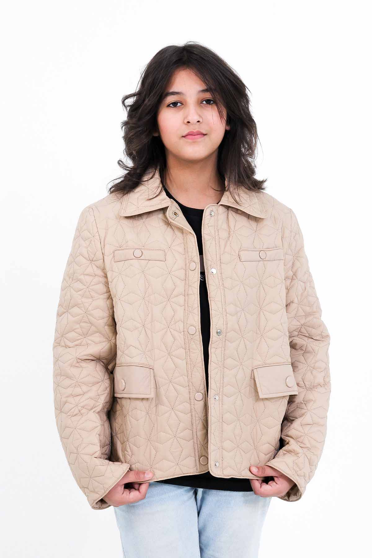 Girls' Quilted Beige Jacket