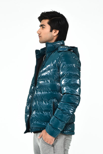 Men's Shiny Teal Puffer Jacket