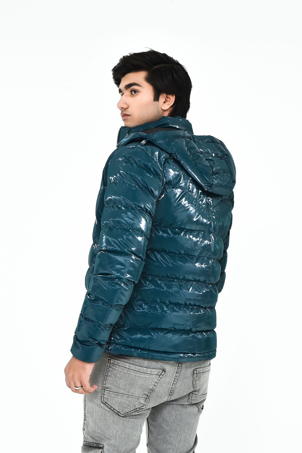 Men's Shiny Teal Puffer Jacket