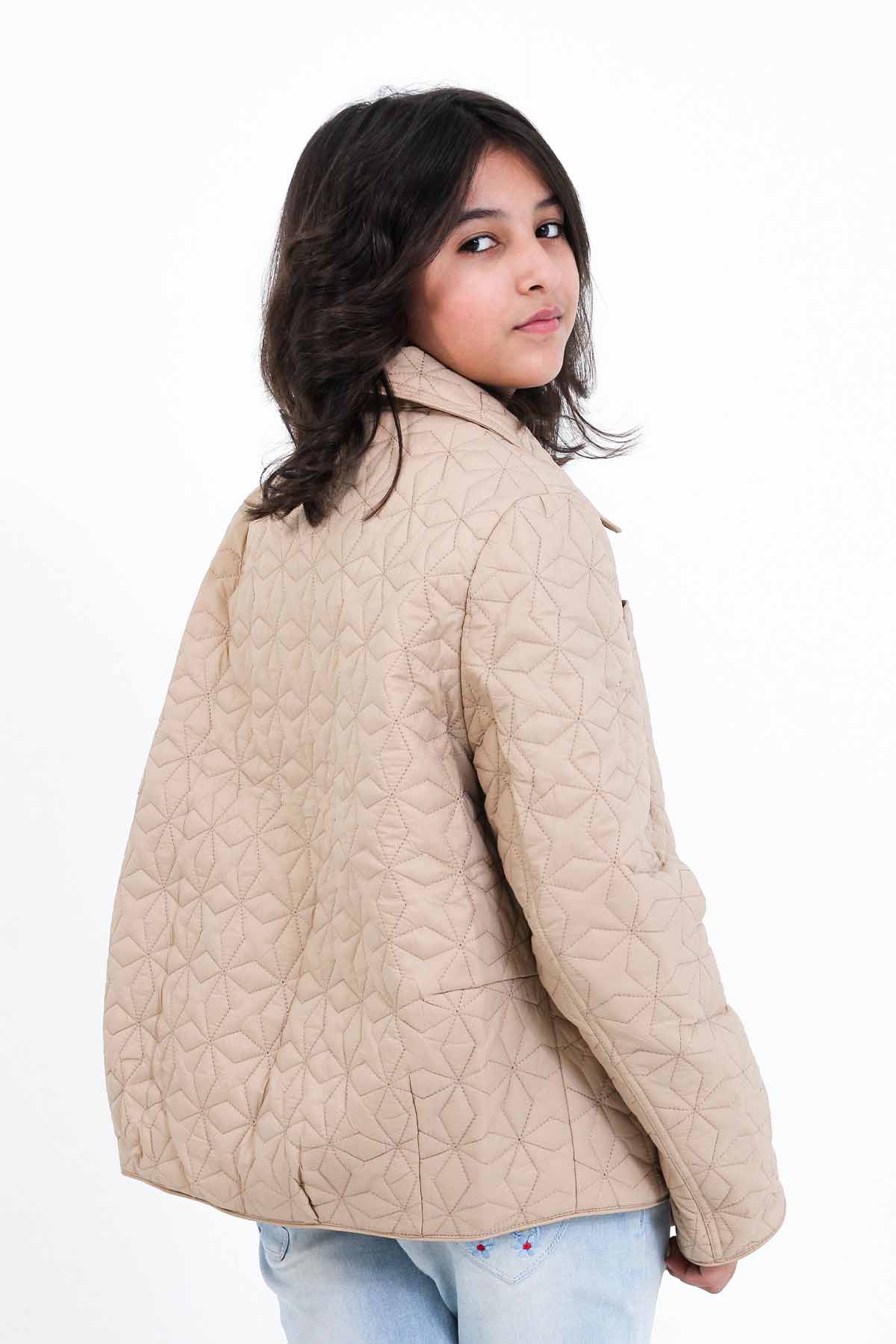 Girls' Quilted Beige Jacket