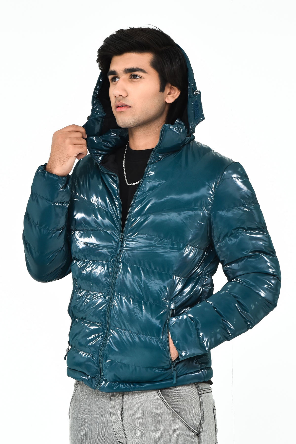 Men's Shiny Teal Puffer Jacket