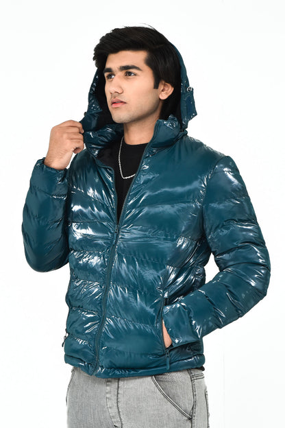 Men's Shiny Teal Puffer Jacket