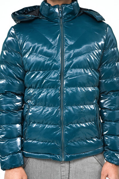 Men's Shiny Teal Puffer Jacket