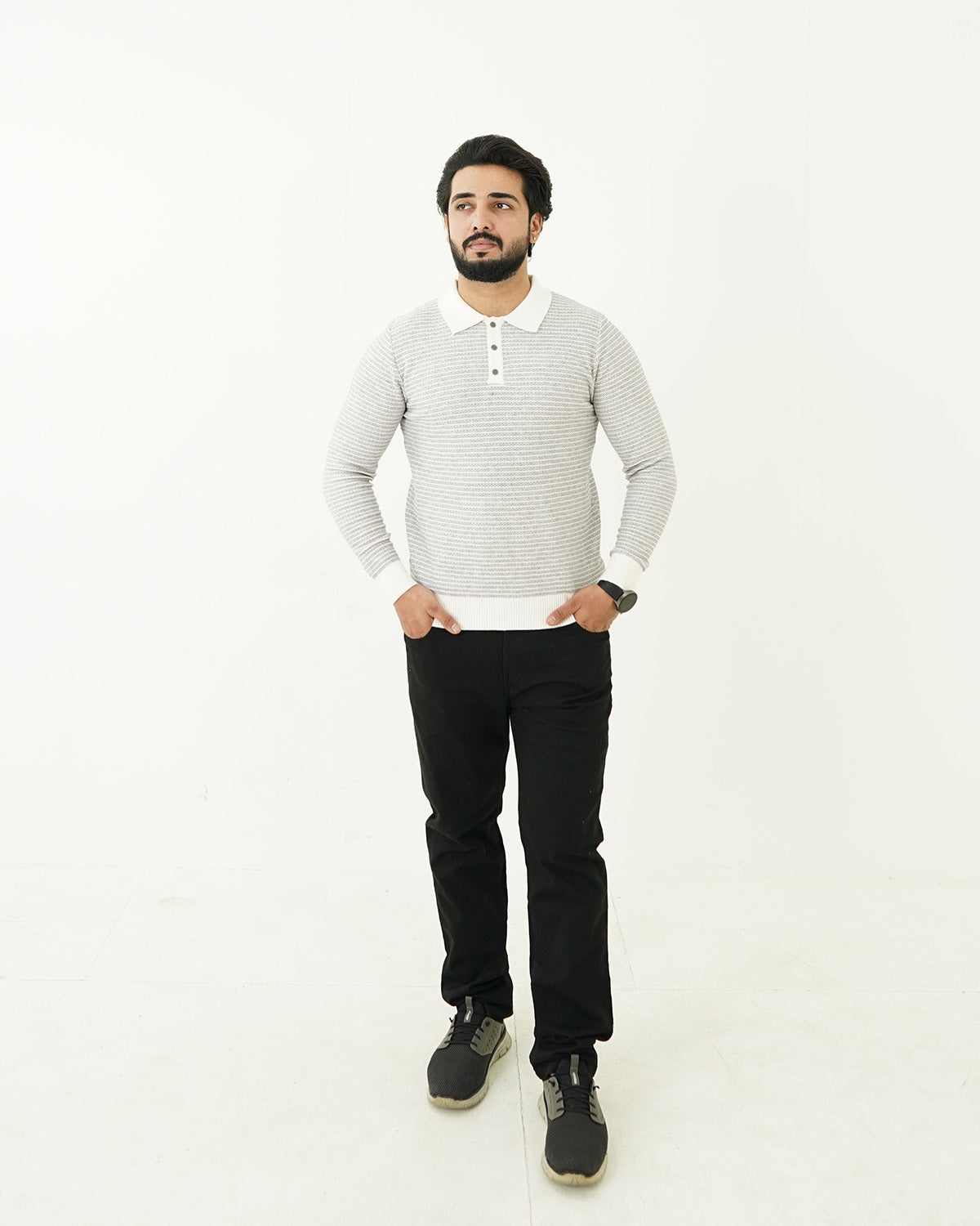Gray Line Polo Sweater
