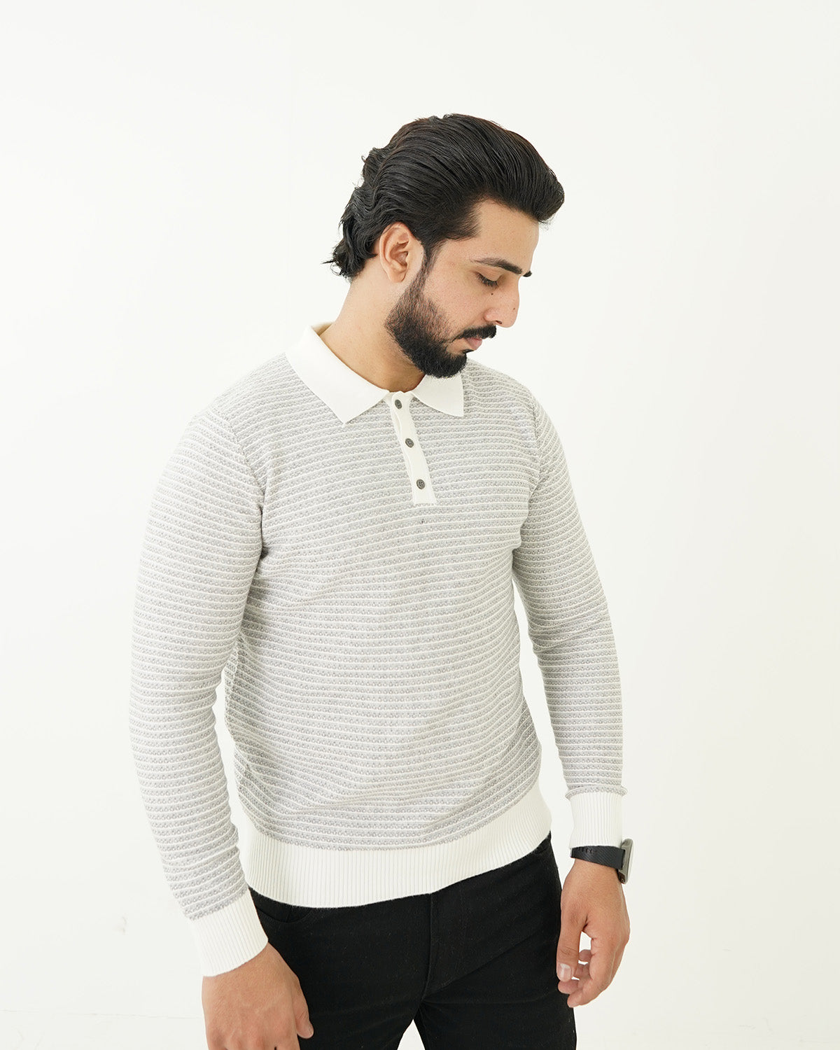 Gray Line Polo Sweater