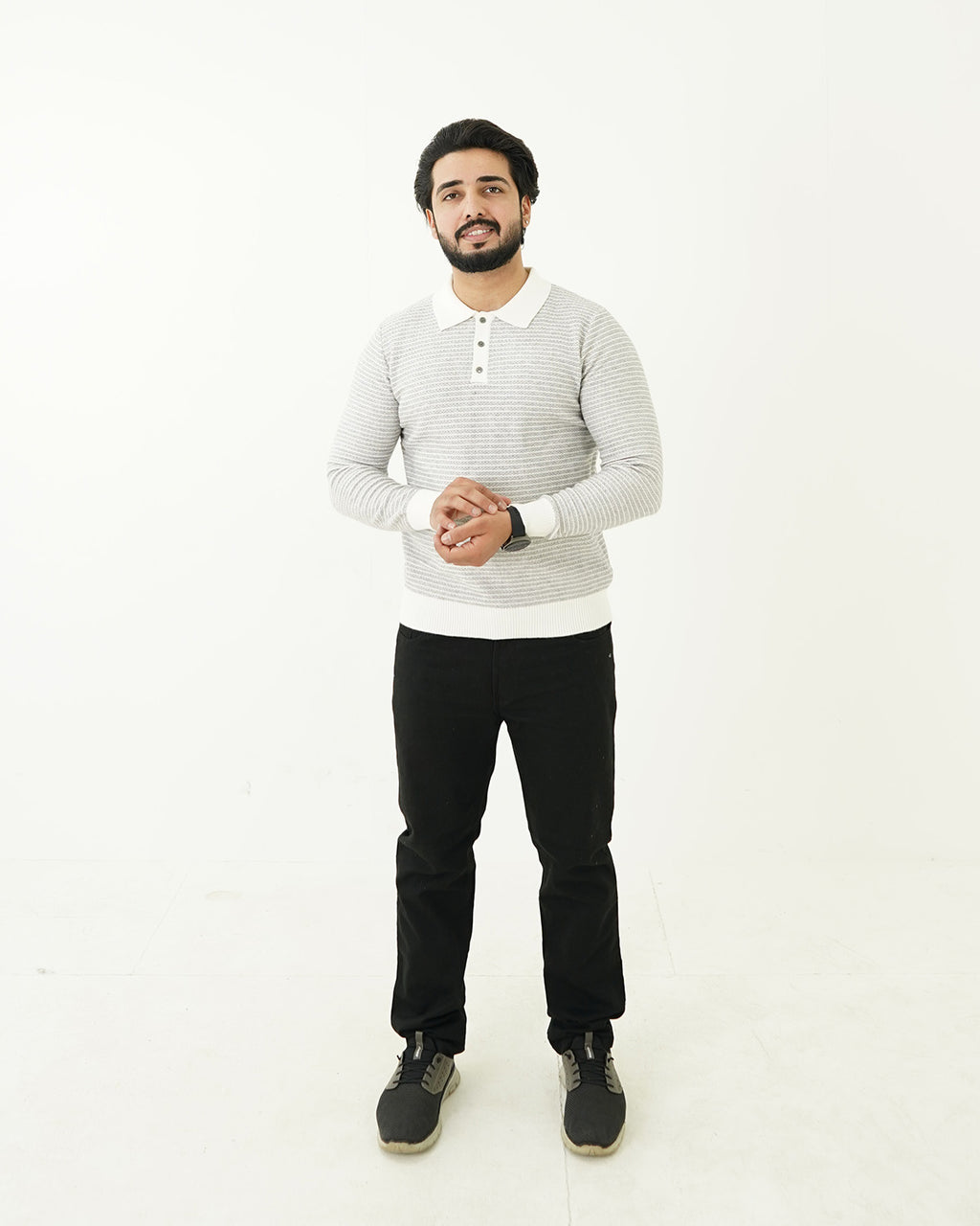 Gray Line Polo Sweater