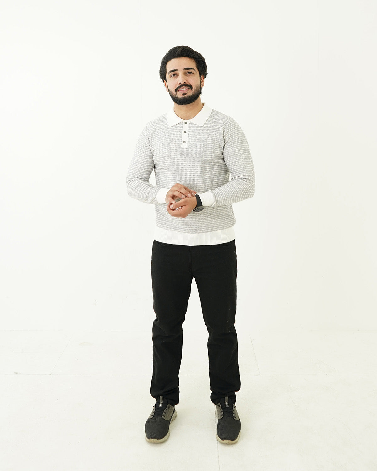 Gray Line Polo Sweater