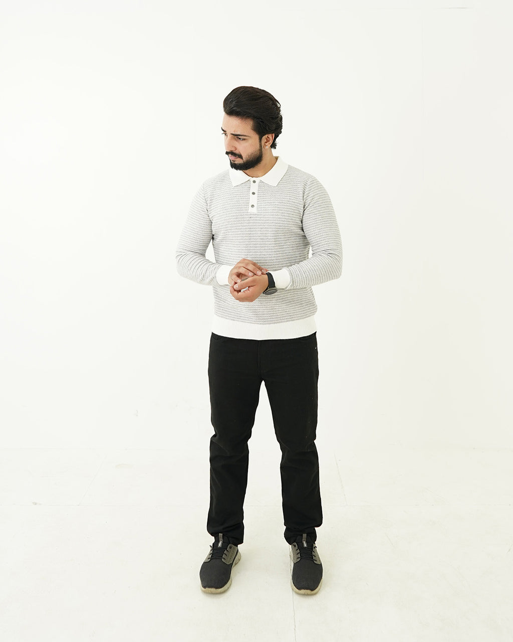 Gray Line Polo Sweater