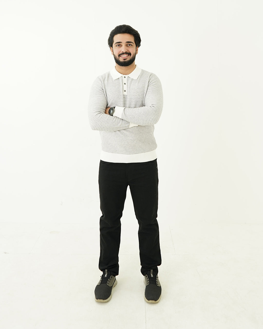 Gray Line Polo Sweater