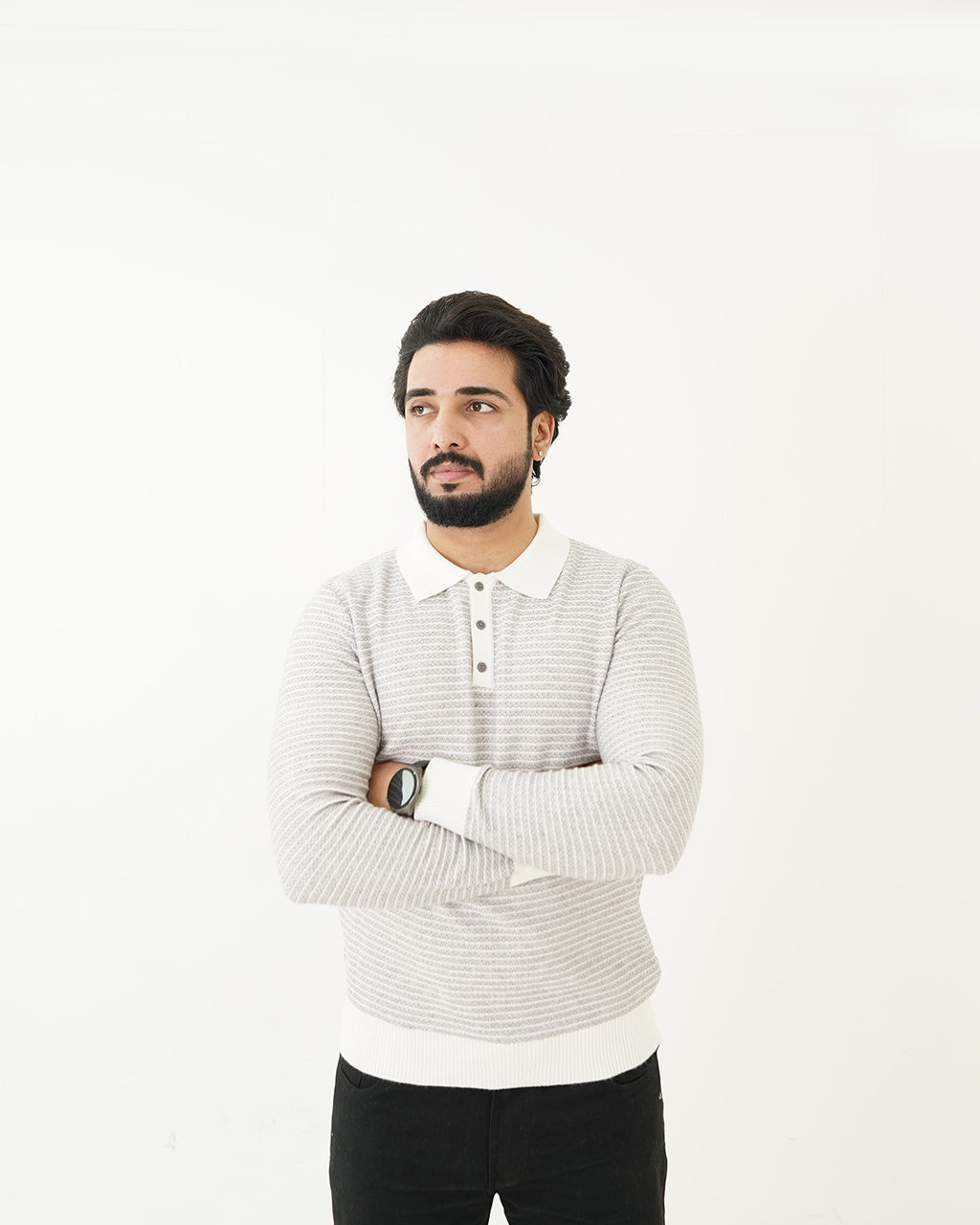 Gray Line Polo Sweater