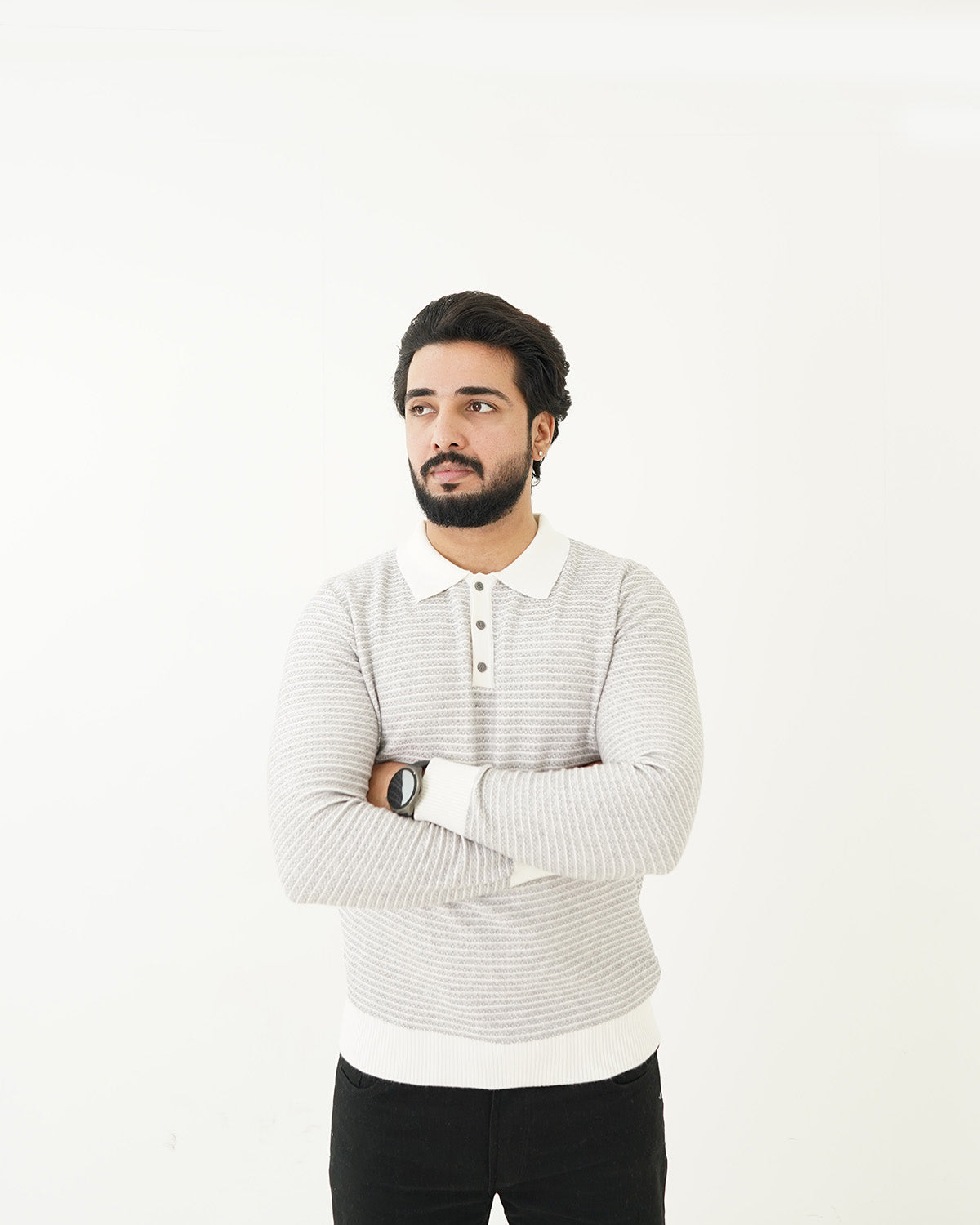 Gray Line Polo Sweater